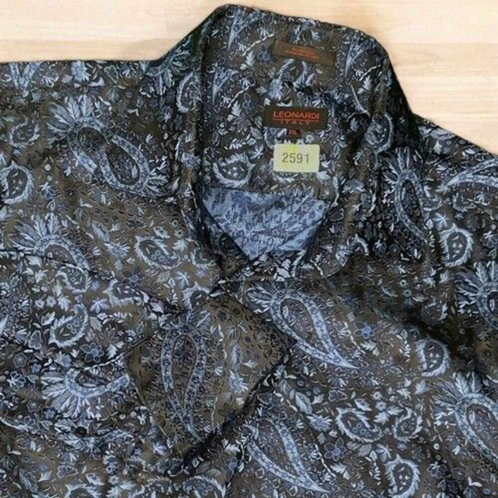 Leonardi Italy Batic Blue Paisley French Cuff Button Up Dress Shirt Men Size 3XL
